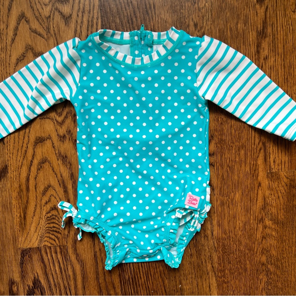 Polka Dot and Striped Baby long-sleeve one piece bathing suit